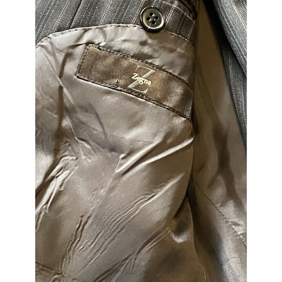 ERMENEGILDO Zegna Suit Size 54R 44R US Gray Maroon White Pinstripes 100%… - Picture 8 of 16